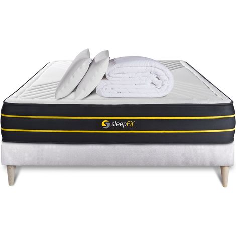 Komplettpaket Bett - Matratze 140x200 cm + Boxspringbett (Monoblock) + 2 Kopfkissen + Bettdecke - Ultra