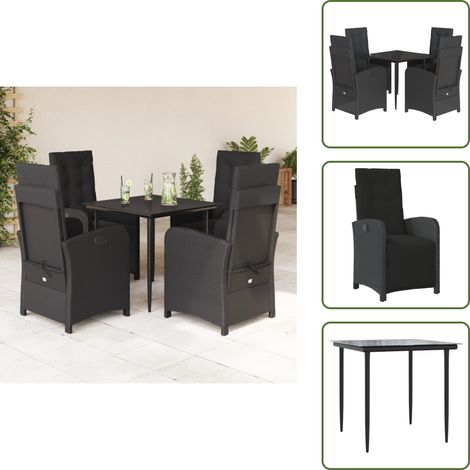 Chaise de jardin inclinable - vidaXL Ensemble à manger de jardin coussins 5pcs Noir Résine tressée - Coussin de siège (1/5)