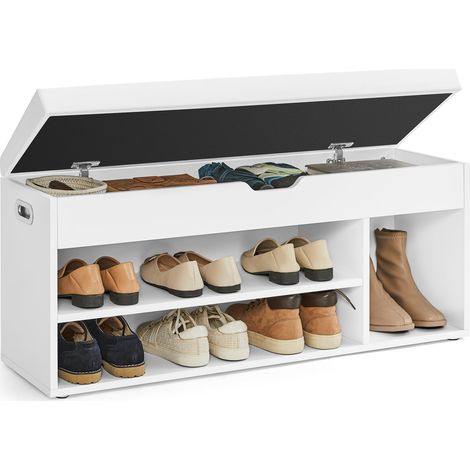 VASAGLE Scarpiera Panca Ingresso, Panca Contenitore con Cuscino Imbottito, 3 Scomparti, Ripiani, Soggiorno Corridoio Camera da Letto, Portata 136 kg, Bianco Nuvola LHS130W14 (1/5)
