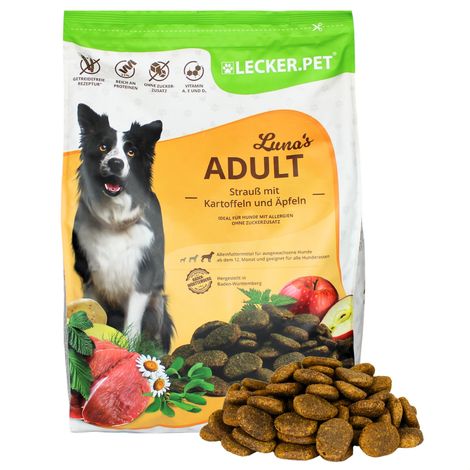"translations":["text":"4 kg Lecker.Pet® Luna's Adult : croquettes pour chiens à l'autruche, aux pommes de terre et aux pommes – Aliment complet","detectedsourcelanguage":"DE","taghandlingversion":"v1 (1/5)