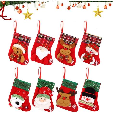 Lot de 8 bas de Noël, sac cadeau non tissé, motif 3D, décoration sapin, maison restaurant (1/5)