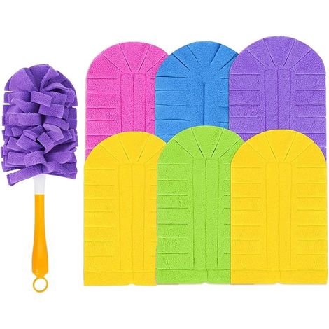 Lot de 6 recharges d'aimant à poussière, réutilisables, pour plumeau, lavable, microfibre super absorbante pour tige télescopique (1/5)