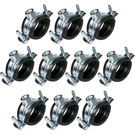 Lot de 10 Collier isophonique -support fixation avec joint - pour tuyau Ø 1'' 32-36mm - en acier zingué - à visser М8/М10 (1/4)