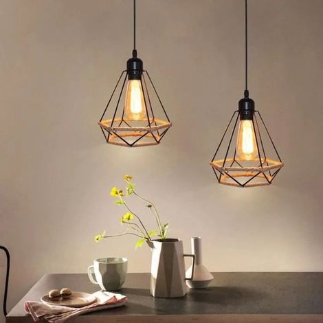 U-DO 2x Suspensions Luminaires Métal corde de chanvre Antique Plafonniers Vintage Lustre Eclairage de Plafond Edison Culot E27 (1/4)