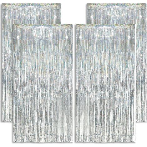 4 Rideau métallique, Argent, 1x2m, Aluminium, Fête, Mariage