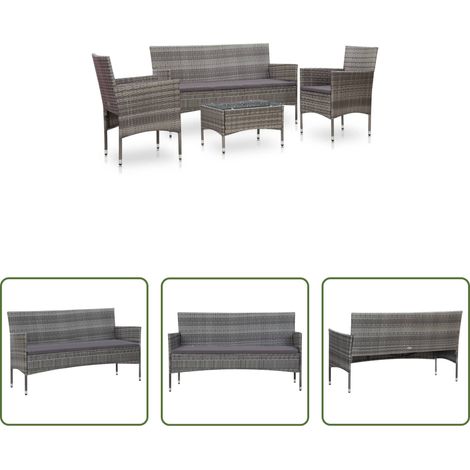 vidaXL Rattan - 4-tlg. Garten-Lounge-Set mit Auflagen Poly Rattan Grau (1/5)