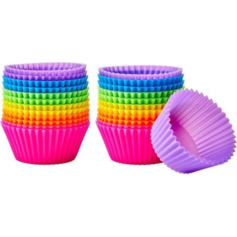 Lot de 24 moules à muffins en silicone, multicolores, résistants jusqu'à 220°C, pour four et micro-ondes, cuisson maison (1/5)