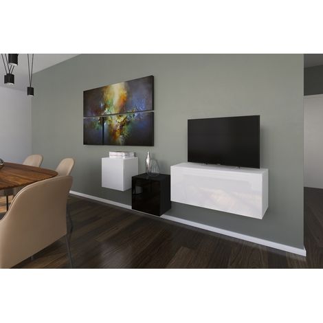 Ensemble meuble TV NEXT 263 AN263-17BW-HG25-1A blanc-noir brillant 191 cm