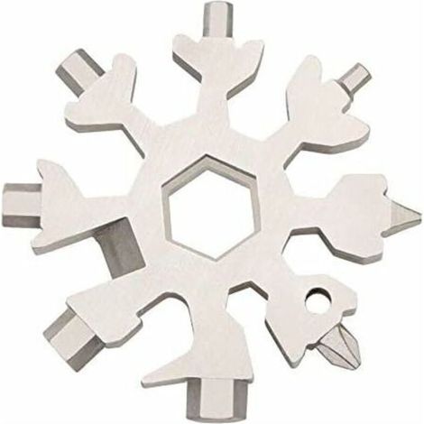 18-en-1 Outil Flocon Neige Multifonction, Portatif Porte-Clés Tournevis Ouvre Bouteille en Acier Inoxydable Outil Flocon de Neige pour les Voyages Quotidiens Camping Adventure Daily Tools (Ar (1/5)