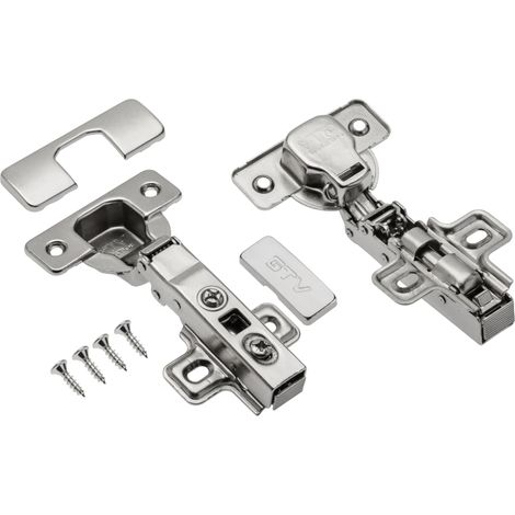 Charnière invisible avec amortisseur soft close, montage clip-on et réglage 3D, boîtier Ø35mm, durabilité 80 000 cycles, pour porte de meuble, acier nickelé (1/2)