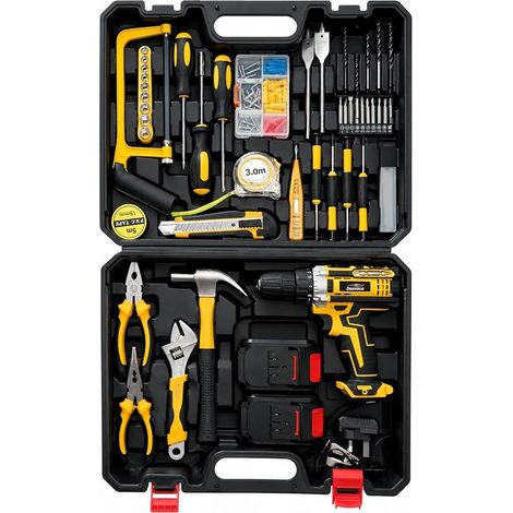 Cordless Drill Kit, 45Nm, 3/8" Keyless Chuck 1750 RPM, 2x 2.0 Ah Batteries, 21V, 18+3 Clutch, Home, DIY, Woodworking, Construction site, Automotive (1/4)