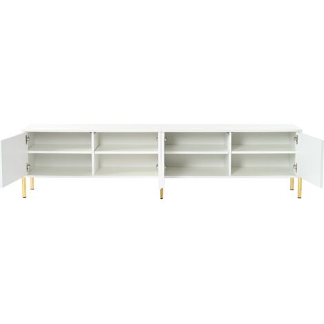 Mueble TV blanco 190 x 38 x 48 cm con patas doradas y puertas acanaladas (1/5)