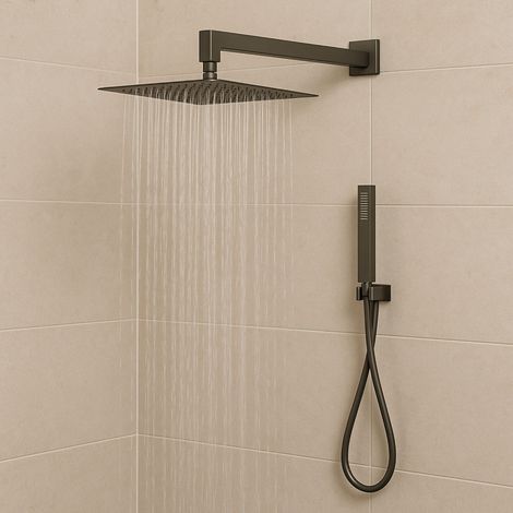 Set per doccia soffione quadro in acciaio inox 25x25 millimetri canna di fucile finitura- canna di fucile - confezione 1