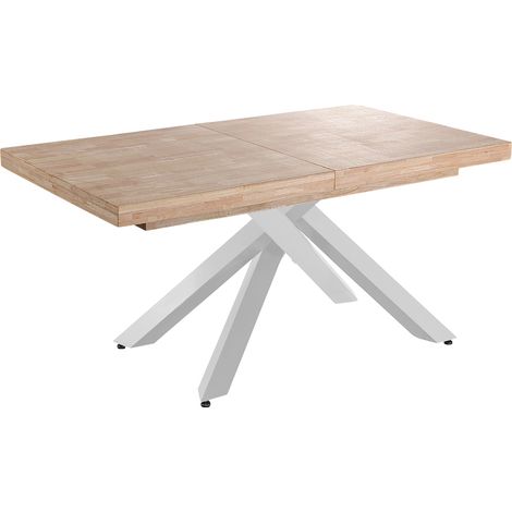Pegane – Table extensible rectangulaire en bois de chêne – Longueur 160-240 cm – Pieds blancs – Dimensions 90 x 76 cm – Pour repas en famille (1/5)