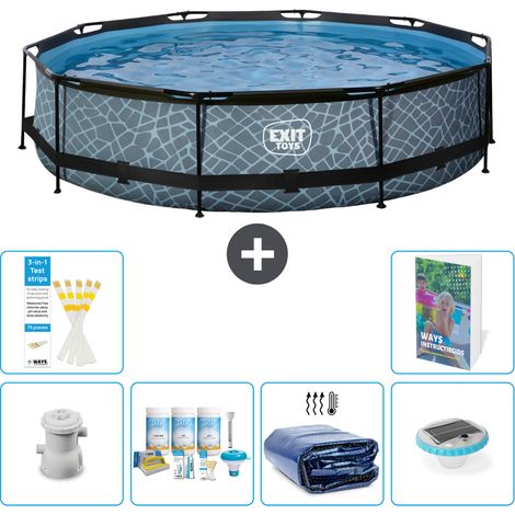 Exit Pool Rund - Steinoptik - 360x76 cm - 7-teilig S228