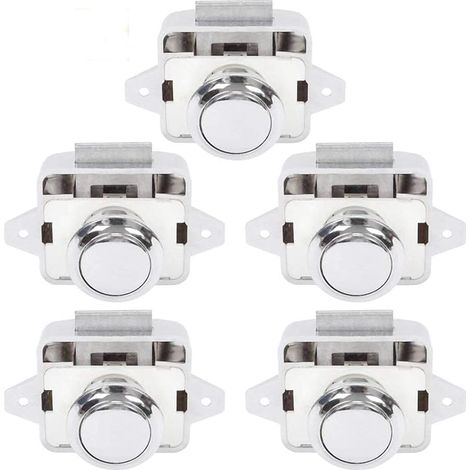 Bouton Poussoir Camping Car - Serrure Loquet Porte Fermeture Placard Bouton pour RV caravane de moteur 5 pièces Argent (1/5)