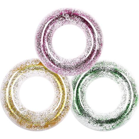 Lot de 3 bouées gonflables à paillettes pour enfants, idéales pour s'amuser en été à la piscine ou à la plage. (1/5)