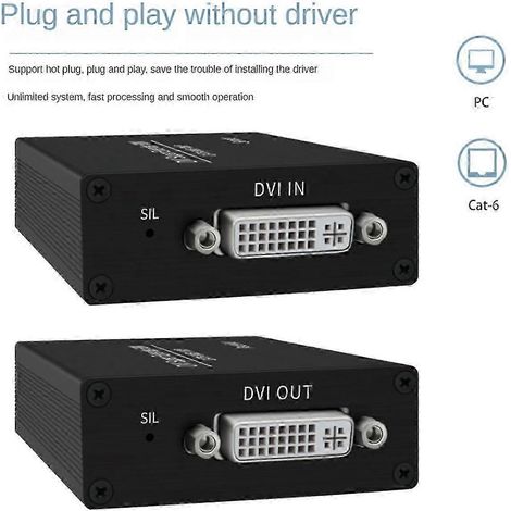 Rallonge DVI RJ45 Cat6, rallonge de câble jusqu'à 60 m (196,8 pi), émetteur-récepteur, adaptateur Ethernet DVI HD 1920 x 1200, prise UE (1/5)