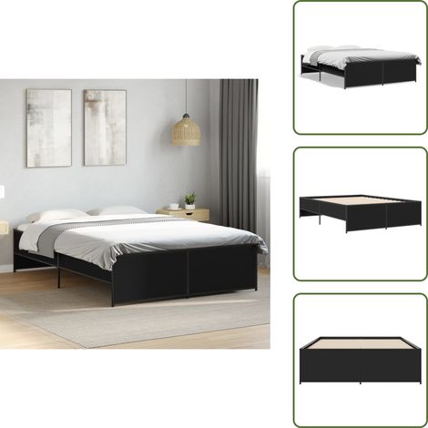 The Living Store Cadre de lit sans matelas noir 120x190 cm - Cadre De Lit - Lit Double - Lit Noir - Meuble Chambre - Literie