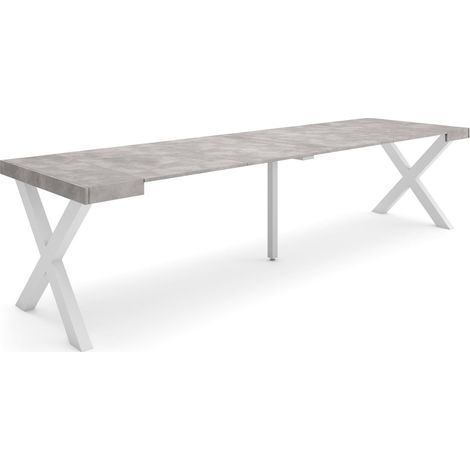 Skraut Home - Table console extensible, Console meuble, 300, Pour 14 personnes, Pieds bois massif, Style moderne, Gris Ciment (1/5)