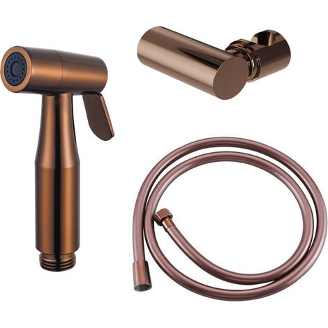 FugaFlow Eccelente Ensemble d'accessoires bidet - douchette à main - flexible 150cm - support - Cuivre brossé PVD (Cuivre)