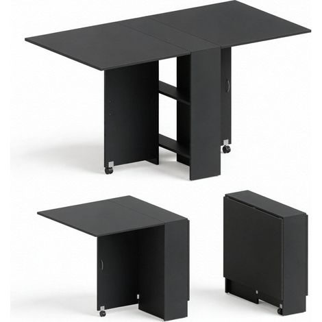 Ausziehbarer, klappbarer Esstisch mit Rollen, schwarz, 75 x 140 x 74 cm MODENUIT (1/3)