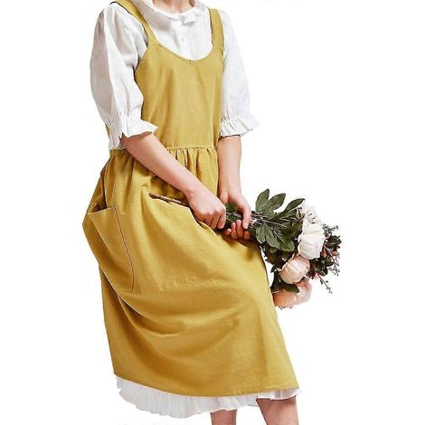 Tablier en coton et lin à dos croisé avec poche pour le jardinage, robe chasuble