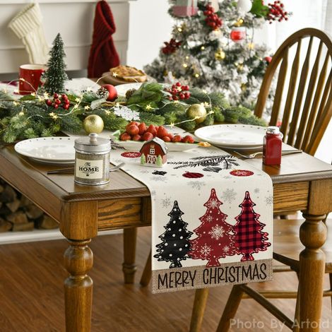 Chemin de Table de Noël, Lavable Chemin de Table Noël, 33 x 180 CM Chemin Table, Bonhomme de Neige Decoration Table-g