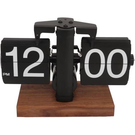1 Horloge à bascule, Vintage, Noyer noir, 14 cm x 20,5 cm, Affichage numérique, Salon, Bureau (1/4)