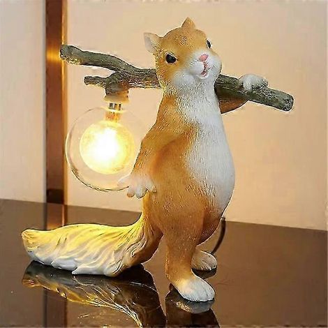 Lampe de chevet LED miniature en résine en forme d'écureuil, lampe de table décorative pour chambre d'enfant, lampe de bureau en forme d'écureuil, luminaires de décoration intérieure ( ) (1/4)