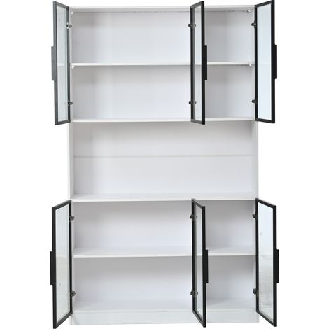 Vitrine blanche 120x34x200 cm avec 6 portes en verre et éclairage LED à commande par application (1/5)