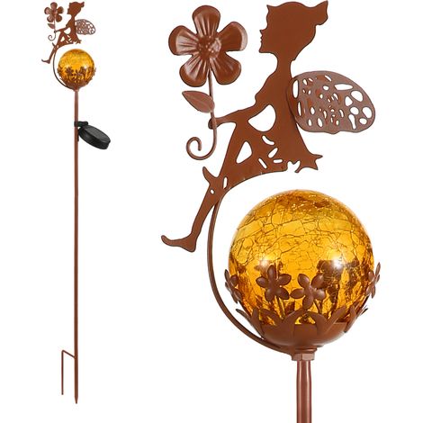 Preciosas luces solares para exteriores, ideales para caminos y jardines. Cuentan con una esfera de cristal craquelado, una varilla metálica impermeable y emiten luz blanca cálida. (1/5)