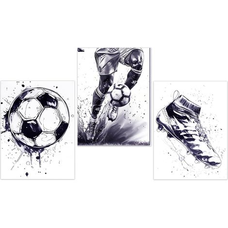 Lot de 3 Football Posters Noir et Blanc Bleuâtre Toiles Tableau Salon Tableau Decoration Murale Poster Mural pour Salon ou Chambre à Coucher Sans Cadre (30 × 40 cm) (1/5)