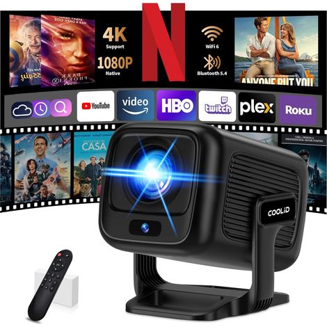 [App Intégrée] 2026 Vidéoprojecteur 1080P Full HD Supporte WiFi 6 y BT 5.4 Mini Projecteur Compatible avec Autofocus et Correction trapézoïdale Projecteur Compatible Con HDMI/TV Stick/Laptop,Negro (1/5)