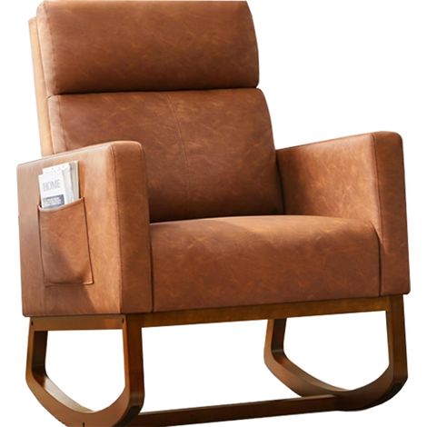 Fauteuil à bascule pour chambre d'enfant, fauteuil à bascule rembourré avec dossier haut, fauteuil à bascule confortable et élégant pour salon, chambre à coucher, bureau (velours beige)