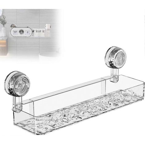 TransparentÉtagère de douche à ventouses ondulées, étagère de douche amovible à ventouses, panier de douche grande capacité, organisateur de salle de bain, étagère de rangement murale sans perçage (1/5)