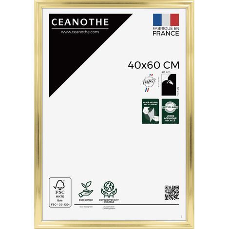 Cadre Photo Doré 40x60 cm et 60x40 cm – Cadre pour Photo 40x60 cm - Convient au  – Fabriqué en France – Cadre Photo Julia Doré 40x60 cm en résine recyclée - Verre acrylique Incassable