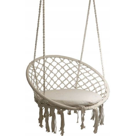 Silla colgante tipo hamaca brasileña con cojín RIO beige (1/5)