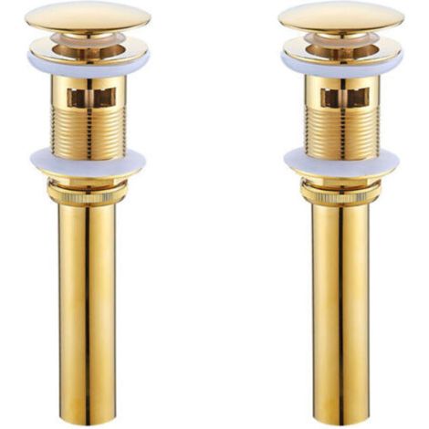 2pcs Brass Gold Sink Drain Stopper with Overflow Pop Up Sink Drain Stopper (A) (1/5)