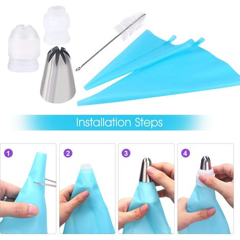 Douille À Glacer - 24 Pièces En Acier Inoxydable 304 - 2 Sachets À Douille En Silicone Réutilisables - 2 Raccords Réglables - Kit Complet Pour Décoration De Gâteaux Et Cupcakes - 28 Pièces (1/5)