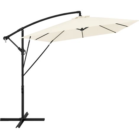 ML-Design Ampelschirm Ø 330 cm, Beige, Alu Sonnenschirm mit Kurbel, Gartenschirm UV50+ Sonnenschutz & wasserabweisend, Marktschirm 360° drehbar & neigbar, Terrassenschirm mit Abdeckung & Ständer