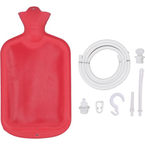 Kit de lavement domestique 2L avec tuyau ondulé, crochet et tamis en caoutchouc rouge, pour la douche. (1/5)