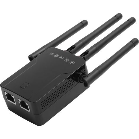 Répéteur Wi-Fi 300 m, amplificateur de signal Internet, 2 ports Ethernet, 4 antennes, noir, prise 100-240 V. (1/5)