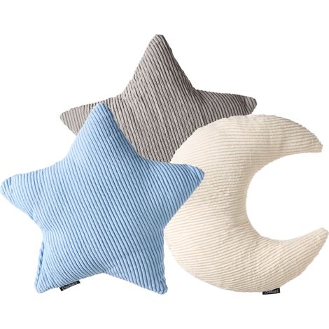 Conjunto de 3 cojines decorativos infantiles de pana con motivos de media luna y estrella 35 x 30 cm 35 x 35 cm multicolor Luna