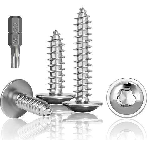 Vis à tôle en acier inoxydable M5 x 35 mm, autotaraudeuses, avec rondelle, Torx A2 V2A, filetage complet, tête disque, vis à tête plate avec foret T20, lot de 150 pièces (1/5)
