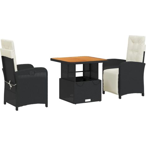 Maison Exclusive - 3-tlg. Garten-Essgruppe mit Kissen Schwarz Pol