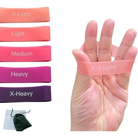 Bandes De Résistance Pour Les Doigts - 5 Niveaux De Résistance Pour Renforcement Des Mains Et Avant-Bras - Exercices De Préhension Et D'Extension - Lot De 5 (1/5)