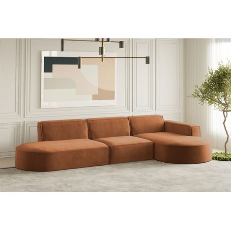 Ecksofa Designersofa PALMA in Stoff Noel Ziegelrot Ottomane Rechts (1/2)