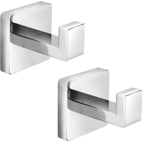 [NIEMALS VERWENDET] Quadratische, wandmontierte Handtuchhaken aus robustem Edelstahl, für Badezimmer, Küche, Schlafzimmer, polierte Chromoberfläche (2er-Set)