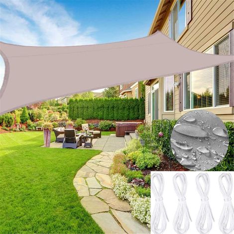 Kaki & Toile d'ombrage rectangulaire et 360x360CM avec corde, imperméable, protection solaire à 95%, matériau en polyester, adapté au jardin,terrasse (1/5)